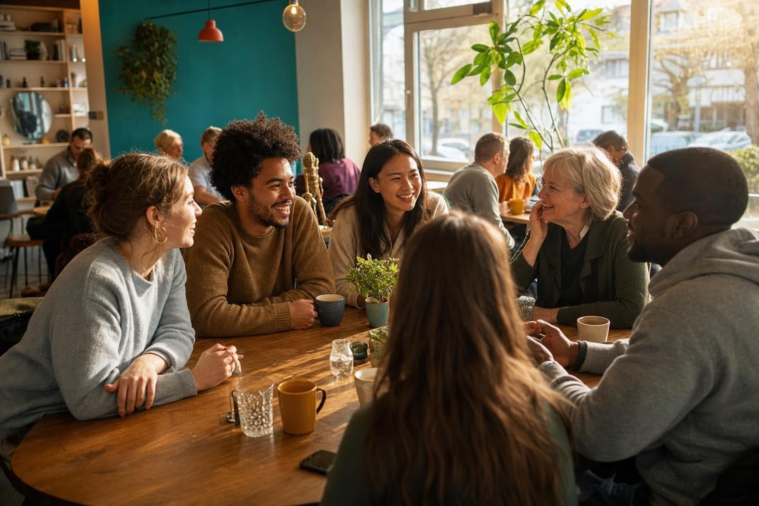 Menschen aus verschiedenen Ländern im Gespräch im SprachCafé